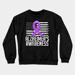 Alzheimer's Awareness Month Day Dementia Cure USA Flag Crewneck Sweatshirt